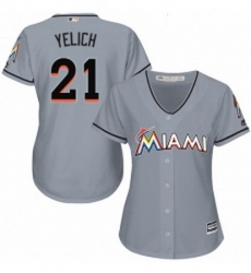 Womens Majestic Miami Marlins 21 Christian Yelich Authentic Grey Road Cool Base MLB Jersey Womens Majestic Miami Marlins 21 Christian Yelich Authentic Grey Road Cool Base MLB Jersey