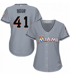Womens Majestic Miami Marlins 41 Justin Bour Replica Grey Road Cool Base MLB Jersey Womens Majestic Miami Marlins 41 Justin Bour Replica Grey Road Cool Base MLB Jersey