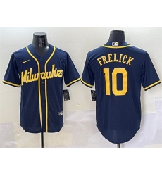 Men Milwaukee Brewers 10 Sal Frelick Navy Cool Base Stitched Jersey Men Milwaukee Brewers 10 Sal Frelick Navy Cool Base Stitched Jersey