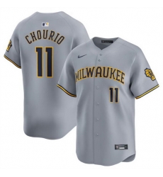 Men Milwaukee Brewers 11 Jackson Chourio Grey 2024 Away Limited Stitched Baseball Jersey Men Milwaukee Brewers 11 Jackson Chourio Grey 2024 Away Limited Stitched Baseball Jersey