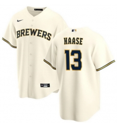 Men Milwaukee Brewers 13 Eric Haase Cream Cool Base Stitched Jersey Men Milwaukee Brewers 13 Eric Haase Cream Cool Base Stitched Jersey