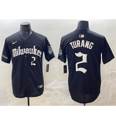 Men Milwaukee Brewers 2 Brice Turang Black  27Gothic 414 Shadows Edition 27 Vapor Premier Limited Stitched Jersey