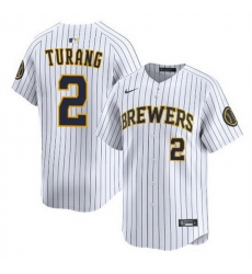 Men Milwaukee Brewers 2 Brice Turang White Alternate Limited Stitched Baseball Jersey