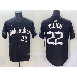 Men Milwaukee Brewers 22 Christian Yelich Black  27Gothic 414 Shadows Edition 27 Vapor Premier Limited Stitched Jersey