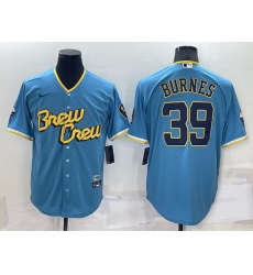 Men Milwaukee Brewers 39 Corbin Burnes 2022 Powder Blue City Connect Cool Base Stitched Jersey Men Milwaukee Brewers 39 Corbin Burnes 2022 Powder Blue City Connect Cool Base Stitched Jersey