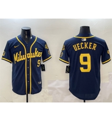 Men Milwaukee Brewers 9 Bob Uecker Navy With Home Patch Limited Stitched Baseball Jersey Men Milwaukee Brewers 9 Bob Uecker Navy With Home Patch Limited Stitched Baseball Jersey