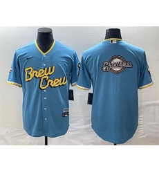 Men Milwaukee Brewers Powder Blue Team Big Logo City Connect Cool Base Stitched Jersey Men Milwaukee Brewers Powder Blue Team Big Logo City Connect Cool Base Stitched Jersey