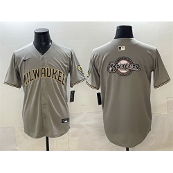 Men Milwaukee Brewers Team Big Logo Grey Home Limited Stitched Jersey