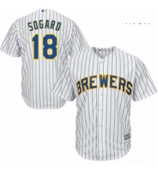 Mens Majestic Milwaukee Brewers 18 Eric Sogard Replica White Home Cool Base MLB Jersey Mens Majestic Milwaukee Brewers 18 Eric Sogard Replica White Home Cool Base MLB Jersey