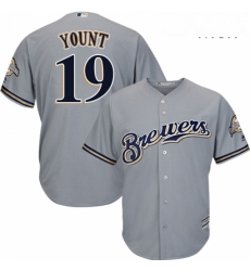 Mens Majestic Milwaukee Brewers 19 Robin Yount Replica Grey Road Cool Base MLB Jersey Mens Majestic Milwaukee Brewers 19 Robin Yount Replica Grey Road Cool Base MLB Jersey