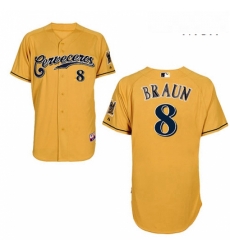 Mens Majestic Milwaukee Brewers 8 Ryan Braun Authentic Gold Cerveceros Cool Base MLB Jersey Mens Majestic Milwaukee Brewers 8 Ryan Braun Authentic Gold Cerveceros Cool Base MLB Jersey