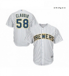 Mens Milwaukee Brewers 58 Alex Claudio Replica White Home Cool Base Baseball Jersey Mens Milwaukee Brewers 58 Alex Claudio Replica White Home Cool Base Baseball Jersey