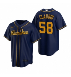Mens Nike Milwaukee Brewers 58 Alex Claudio Navy Alternate Stitched Baseball Jersey Mens Nike Milwaukee Brewers 58 Alex Claudio Navy Alternate Stitched Baseball Jersey