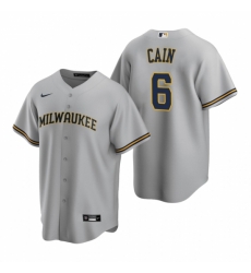 Mens Nike Milwaukee Brewers 6 Lorenzo Cain Gray Road Stitched Baseball Jersey Mens Nike Milwaukee Brewers 6 Lorenzo Cain Gray Road Stitched Baseball Jersey