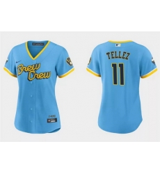 Women Milwaukee Brewers 11 Rowdy Tellez 2022 Powder Blue City Connect Cool Base Stitched Jersey Run Small Women Milwaukee Brewers 11 Rowdy Tellez 2022 Powder Blue City Connect Cool Base Stitched Jersey Run Small