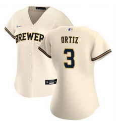 Women Milwaukee Brewers 3 Joey Ortiz Cream Cool Base Stitched Jersey Women Milwaukee Brewers 3 Joey Ortiz Cream Cool Base Stitched Jersey