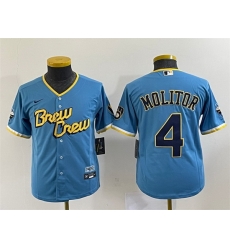 Women Milwaukee Brewers 4 Paul Molitor 2022 Powder Blue City Connect Cool Base Stitched Jersey Run Small Women Milwaukee Brewers 4 Paul Molitor 2022 Powder Blue City Connect Cool Base Stitched Jersey Run Small