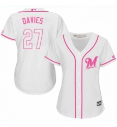 Womens Majestic Milwaukee Brewers 27 Zach Davies Authentic White Fashion Cool Base MLB Jersey Womens Majestic Milwaukee Brewers 27 Zach Davies Authentic White Fashion Cool Base MLB Jersey