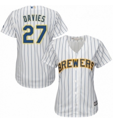 Womens Majestic Milwaukee Brewers 27 Zach Davies Authentic White Home Cool Base MLB Jersey Womens Majestic Milwaukee Brewers 27 Zach Davies Authentic White Home Cool Base MLB Jersey