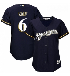 Womens Majestic Milwaukee Brewers 6 Lorenzo Cain Replica Navy Blue Alternate Cool Base MLB Jersey Womens Majestic Milwaukee Brewers 6 Lorenzo Cain Replica Navy Blue Alternate Cool Base MLB Jersey