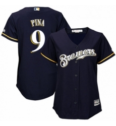 Womens Majestic Milwaukee Brewers 9 Manny Pina Authentic White Alternate Cool Base MLB Jersey Womens Majestic Milwaukee Brewers 9 Manny Pina Authentic White Alternate Cool Base MLB Jersey