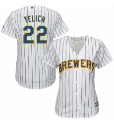 Womens Milwaukee Brewers 22 Christian Yelich White Strip Home Stitched MLB Jersey Womens Milwaukee Brewers 22 Christian Yelich White Strip Home Stitched MLB Jersey
