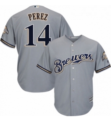 Youth Majestic Milwaukee Brewers 14 Hernan Perez Authentic Grey Road Cool Base MLB Jersey Youth Majestic Milwaukee Brewers 14 Hernan Perez Authentic Grey Road Cool Base MLB Jersey