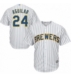 Youth Majestic Milwaukee Brewers 24 Jesus Aguilar Replica White Home Cool Base MLB Jersey Youth Majestic Milwaukee Brewers 24 Jesus Aguilar Replica White Home Cool Base MLB Jersey