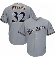 Youth Majestic Milwaukee Brewers 32 Jeremy Jeffress Replica Grey Road Cool Base MLB Jersey Youth Majestic Milwaukee Brewers 32 Jeremy Jeffress Replica Grey Road Cool Base MLB Jersey
