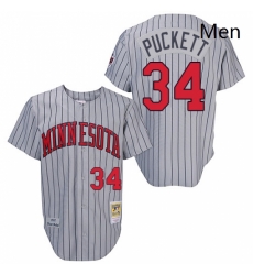 Mens Mitchell and Ness 1987 Minnesota Twins 34 Kirby Puckett Authentic Grey Throwback MLB Jersey Mens Mitchell and Ness 1987 Minnesota Twins 34 Kirby Puckett Authentic Grey Throwback MLB Jersey