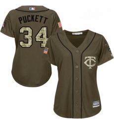 Womens Majestic Minnesota Twins 34 Kirby Puckett Replica Green Salute to Service MLB Jersey Womens Majestic Minnesota Twins 34 Kirby Puckett Replica Green Salute to Service MLB Jersey