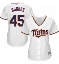 Womens Majestic Minnesota Twins 45 Phil Hughes Replica White Home Cool Base MLB Jersey