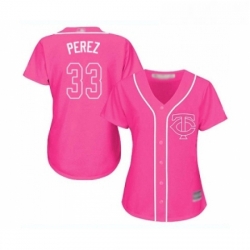 Womens Minnesota Twins 33 Martin Perez Replica Pink Fashion Cool Base Baseball Jersey 