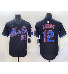 Men New York Mets 12 Francisco Lindor Black Alternate Limited Stitched Baseball Jersey