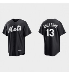 Men New York Mets 13 Luis Guillorme Black Cool Base Stitched Baseball Jersey Men New York Mets 13 Luis Guillorme Black Cool Base Stitched Baseball Jersey