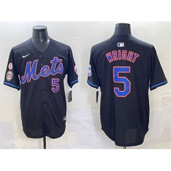 Men New York Mets 5 David Wright Black With Patch Limited Stitched Baseball Jersey
