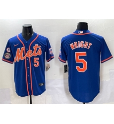 Men New York Mets 5 David Wright Blue With Patch Cool Base Stitched Baseball Jersey