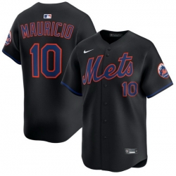 Men New York Mets Ronny Mauricio 10 Black Stitched Flex Base Jersey