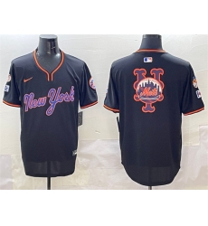 Men New York Mets Team Big Logo Black 2025 Spring Training Stitched Baseball Jersey
