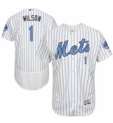 Mens Majestic New York Mets 1 Mookie Wilson Authentic White 2016 Fathers Day Fashion Flex Base MLB Jersey