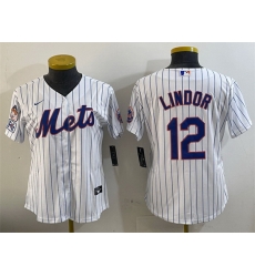 Women New York Mets 12 Francisco Lindor White 2025 Spring Training Cool Base Stitched Baseball Jersey