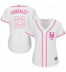Womens Majestic New York Mets 23 Adrian Gonzalez Authentic White Fashion Cool Base MLB Jersey 