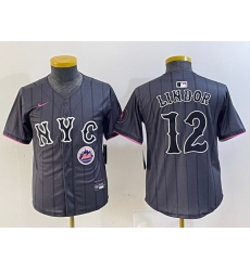 Youth New York Mets 12 Francisco Lindor Graphite 2024 City Connect Limited Stitched Baseball Jersey 12 Youth New York Mets 12 Francisco Lindor Graphite 2024 City Connect Limited Stitched Baseball Jersey 12