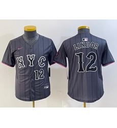Youth New York Mets 12 Francisco Lindor Graphite 2024 City Connect Limited Stitched Baseball Jersey Youth New York Mets 12 Francisco Lindor Graphite 2024 City Connect Limited Stitched Baseball Jersey