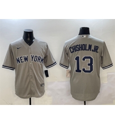 Men New York Yankees 13 Jazz Chisholm Jr Grey Cool Base Stitched Baseball Jersey