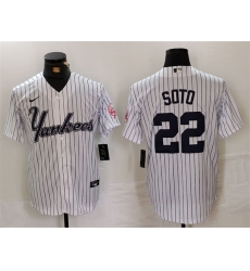 Men New York Yankees 22 Juan Soto White Cool Base Stitched Baseball Jersey Men New York Yankees 22 Juan Soto White Cool Base Stitched Baseball Jersey