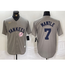 Men New York Yankees 7 Mickey Mantle Grey Cool Base Stitched Baseball Jersey 3 Men New York Yankees 7 Mickey Mantle Grey Cool Base Stitched Baseball Jersey 3