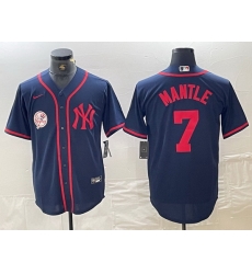 Men New York Yankees 7 Mickey Mantle Navy With Patch Cool Base Stitched Baseball Jersey Men New York Yankees 7 Mickey Mantle Navy With Patch Cool Base Stitched Baseball Jersey
