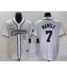 Men New York Yankees 7 Mickey Mantle White With Patch Cool Base Stitched Baseball Jersey Men New York Yankees 7 Mickey Mantle White With Patch Cool Base Stitched Baseball Jersey