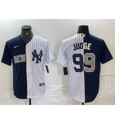 Men New York Yankees 99 Aaron Judge Navy White Split Stitched Baseball Jersey Men New York Yankees 99 Aaron Judge Navy White Split Stitched Baseball Jersey